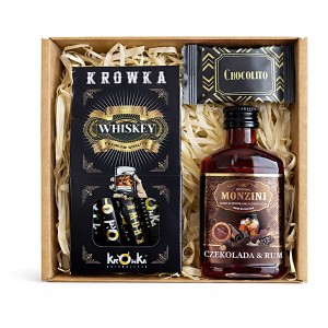 Kosz prezentowy zestaw prezent dzień Kobiet Mężczyzny krówki whisky syrop