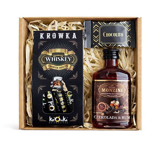 Kosz prezentowy zestaw prezent dzień Kobiet Mężczyzny krówki whisky syrop